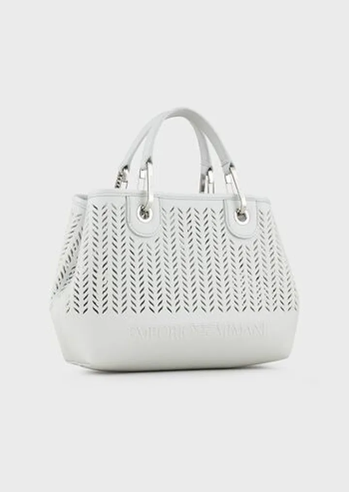 Armani Sustainability Values small MyEA shopper bag with perforated chevron motif