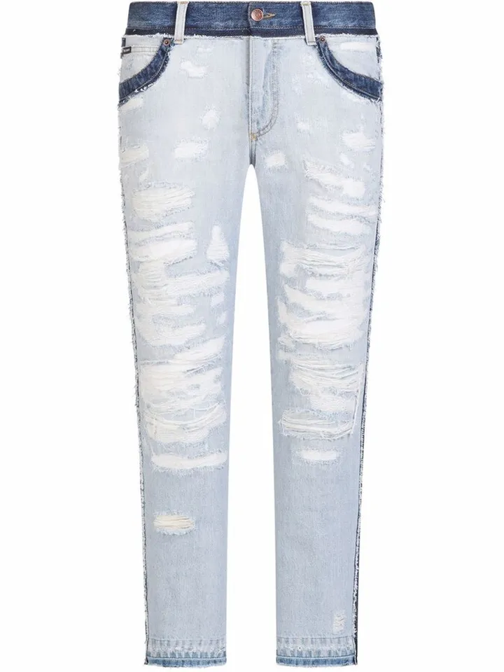 Distressed-Effect Straight-Leg Jeans