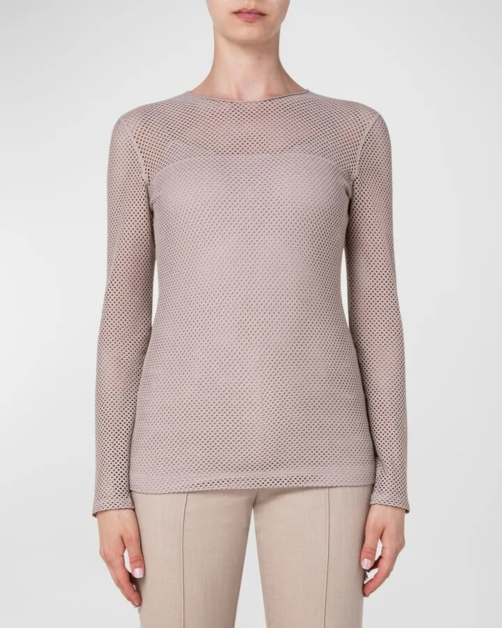 Pin Dot Mesh Long-Sleeve Shirt
