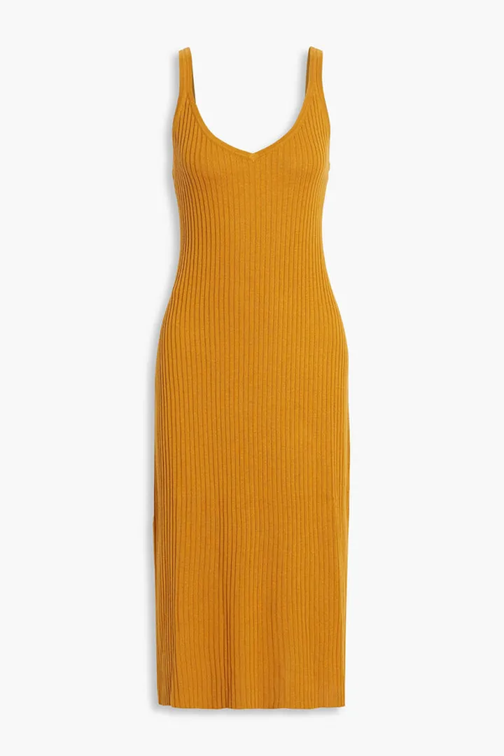 Ribbed silk and cashmere-blend midi dress