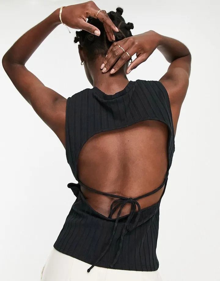 Topshop tie back rib tank top in black