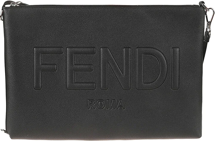 Logo Embossed Top Zip Clutch