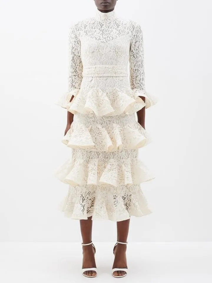 Tama Tiered Floral-embroidered Lace Midi Dress