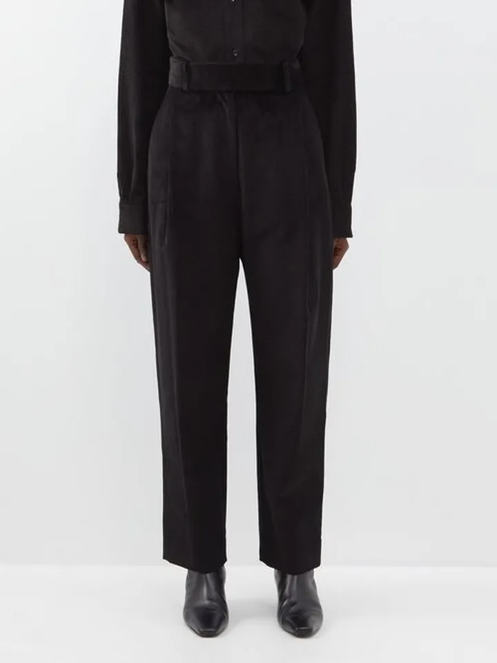 Pleated-waist Corduroy Straight-leg Trousers