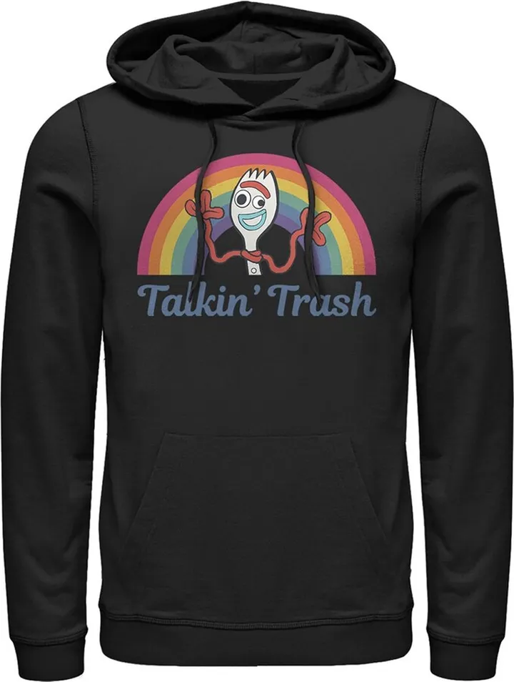 Men's Toy Story Forky Talkin' Trash Rainbow Pull Over Hoodie - Black - Small