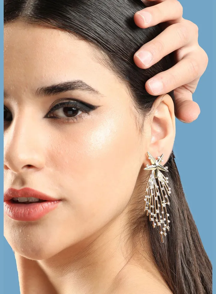 Gold Plated Party Designer Stone Drop Earring For Women