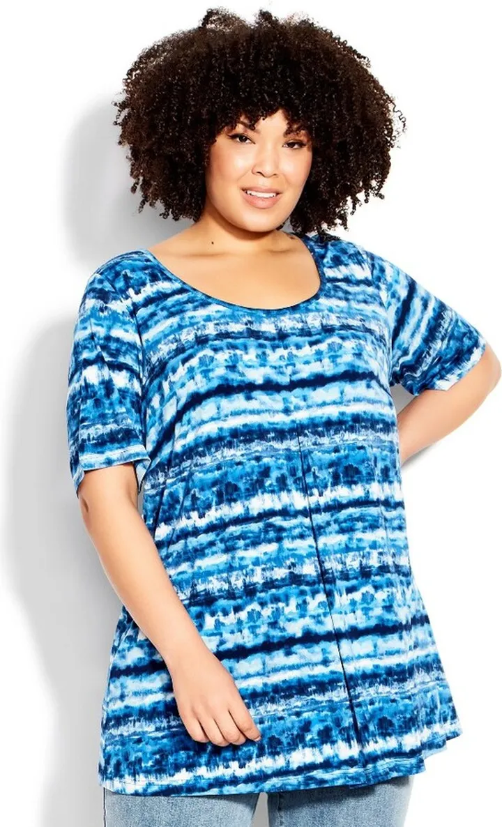 AVENUE | Women's Plus Size Liv Pleat Front Tunic - blue tie dye - 30W
