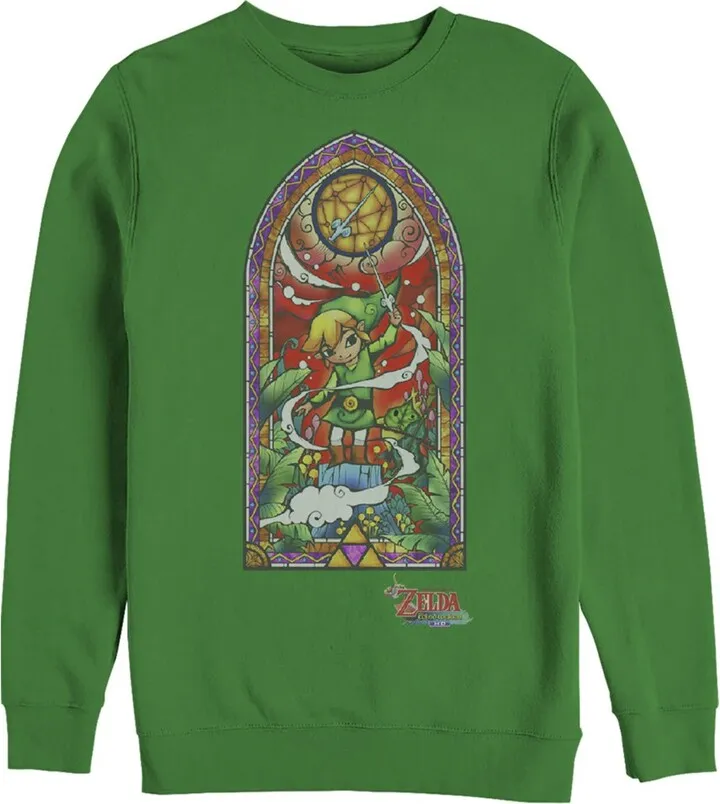 Men's Nintendo Legend of Zelda Wind Waker Window Sweatshirt - Kelly Green - 3X Large