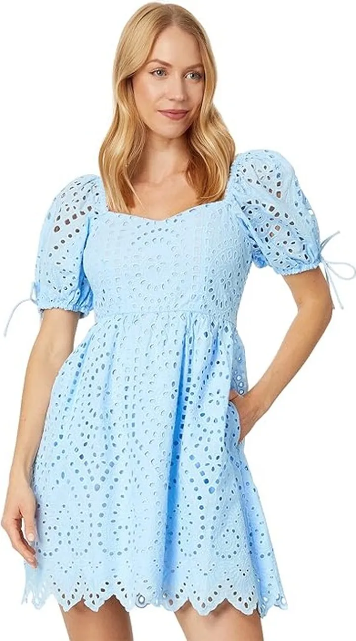 English Factory Eyelet Scallop Edge Mini (Powder Blue) Women's Clothing