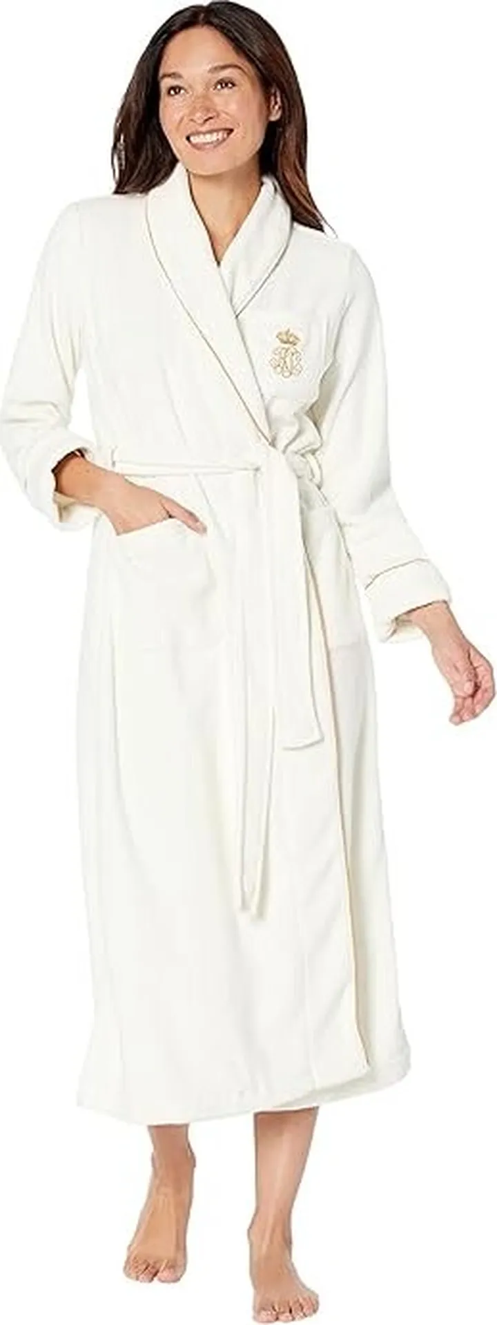 LAUREN Ralph Lauren Recycled Poly Dalton Fleece Robe (Cream) Women's Clothing