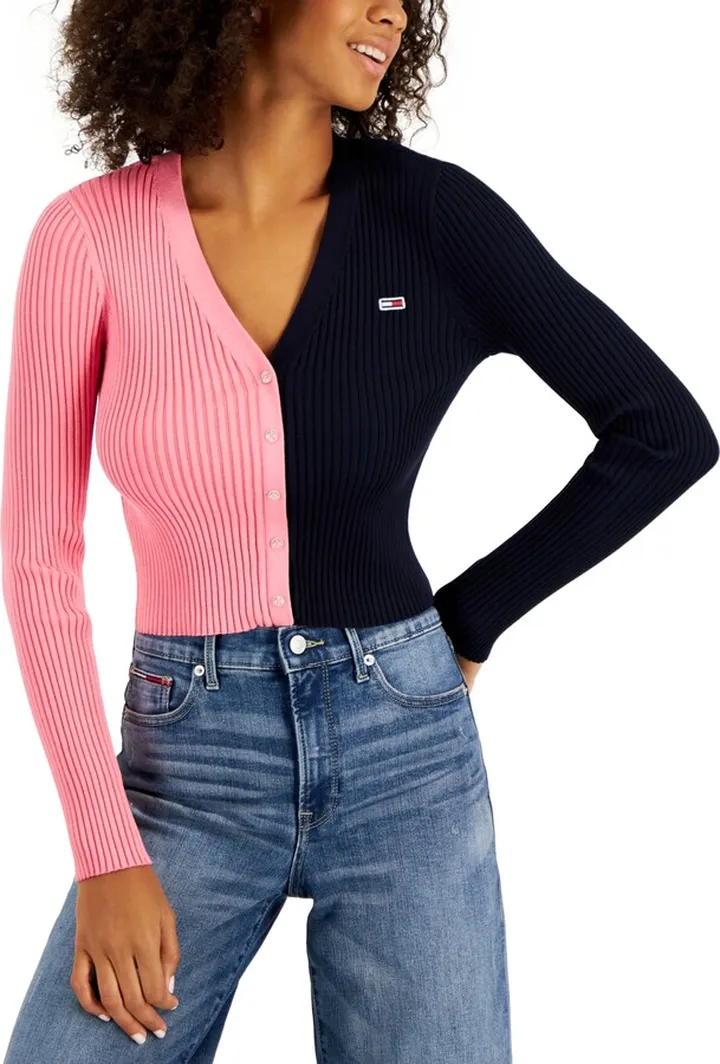 Tommy Jeans Women's V-Neck Pullover Colorblock Sweater