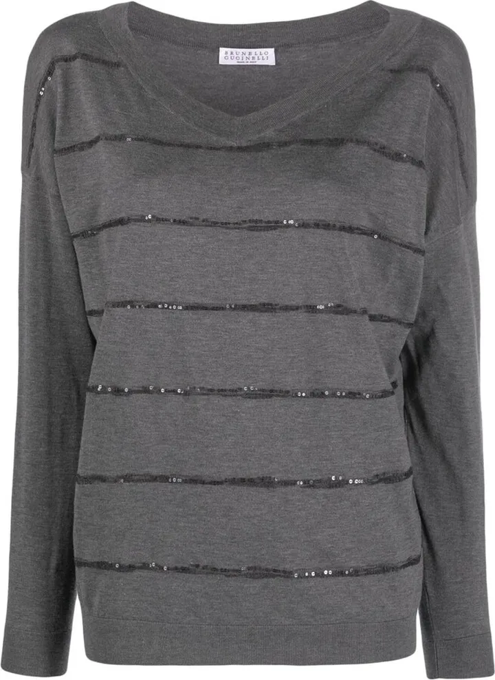 Monili-embellished V-neck jumper