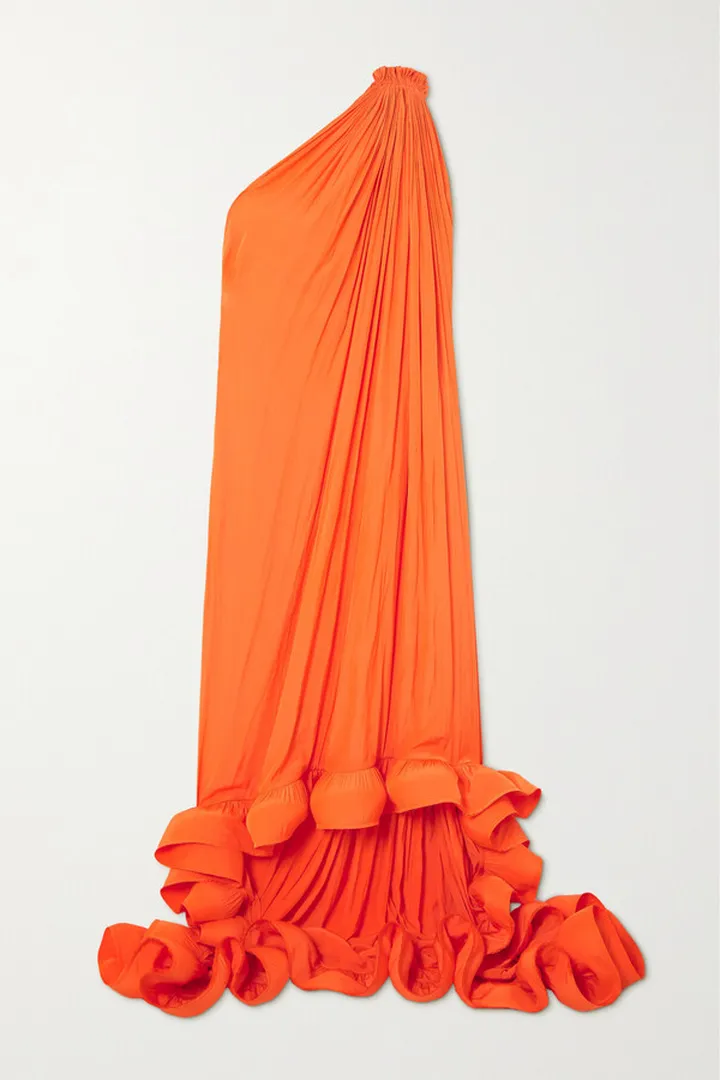 Lanvin - One-shoulder Ruffled Charmeuse Gown - Orange