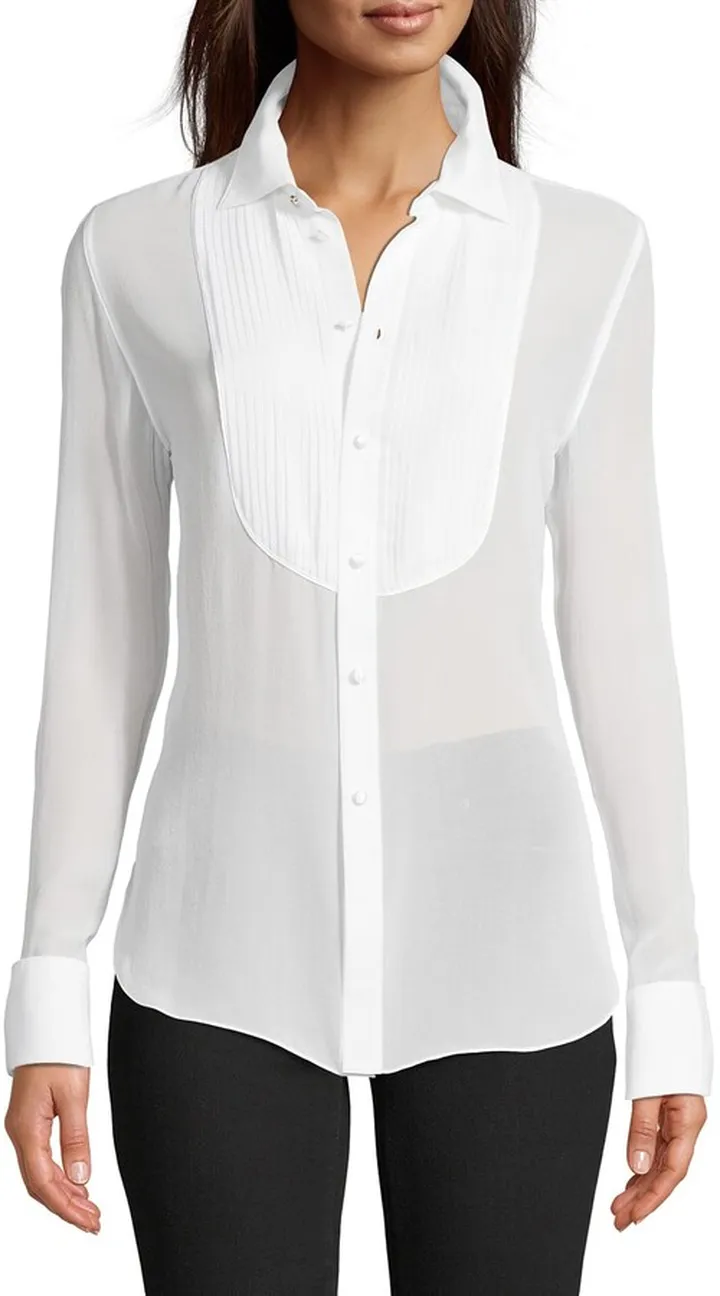 Marina Solid Silk Tuxedo Shirt
