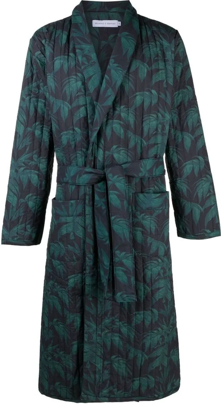Green Byron Leafy Print Cotton Robe