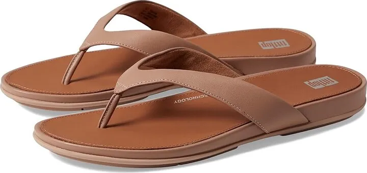 FitFlop Gracie Leather Flip-Flops (Beige) Women's Shoes