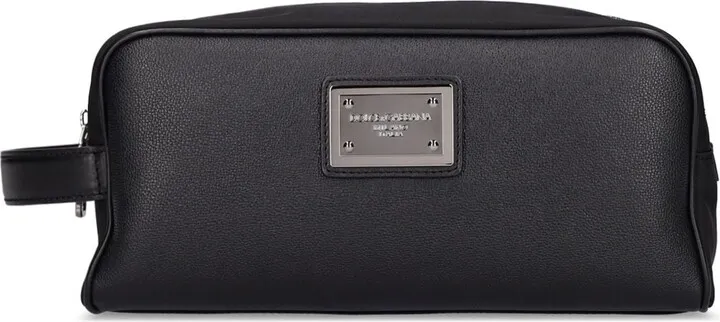 Logo plaque nylon & leather toiletry bag