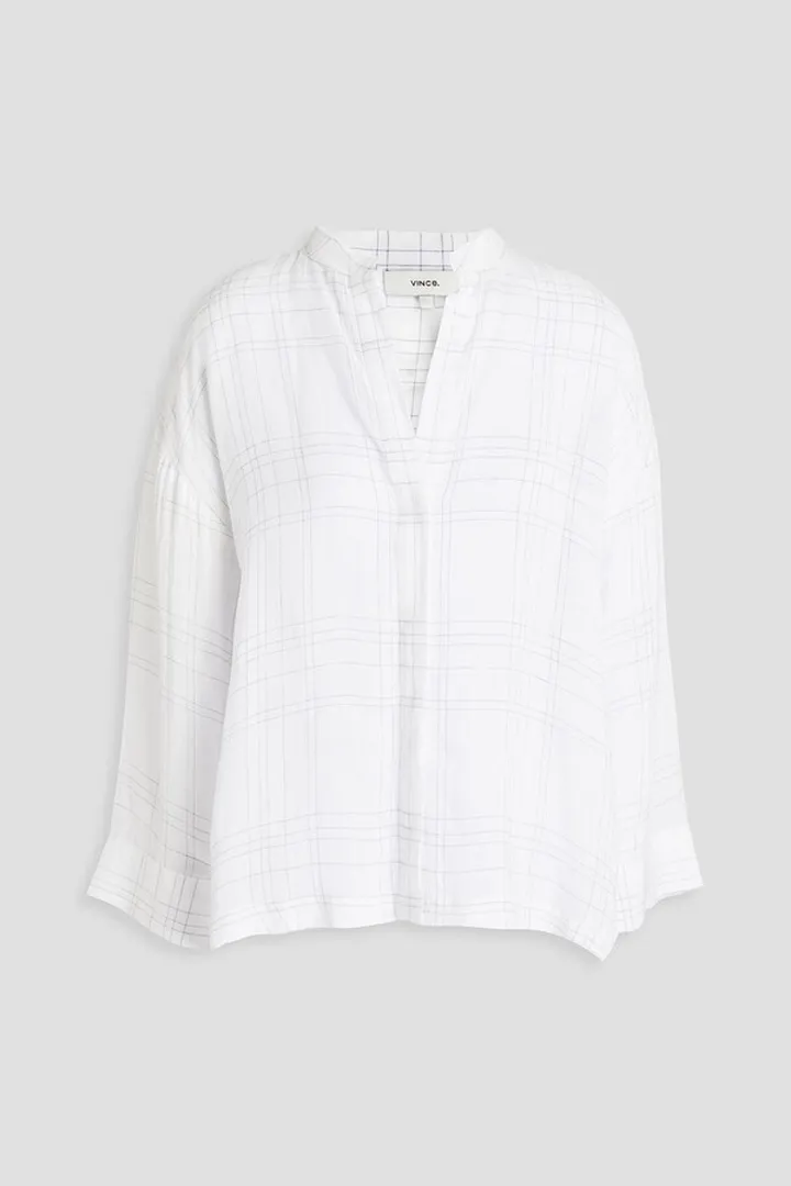 Pleated checked gauze blouse