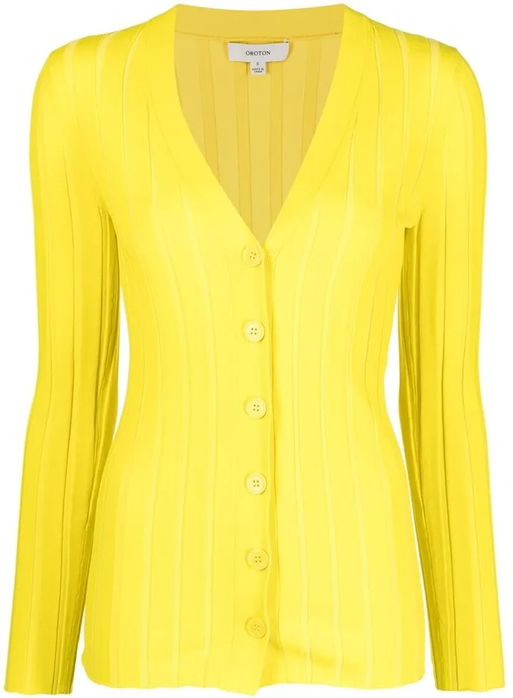 ribbed-knit V-neck cardigan