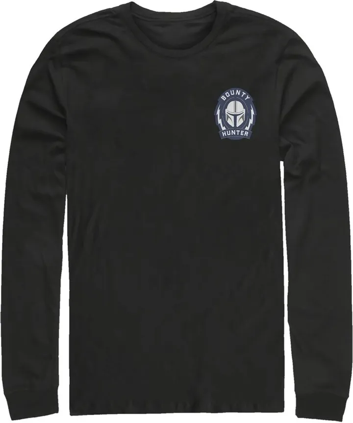Men's Star Wars The Mandalorian Bounty Hunter Badge Long Sleeve Shirt - Black - 2X Large