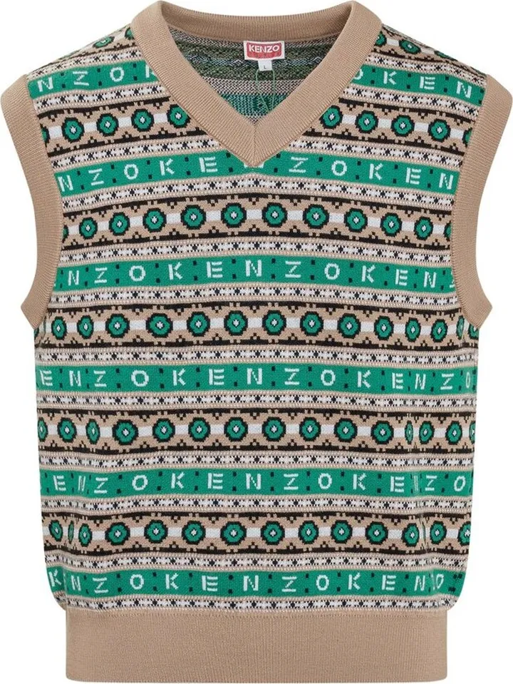 Kenzo Jacquard V-Neck Sleeveless Knitted Vest