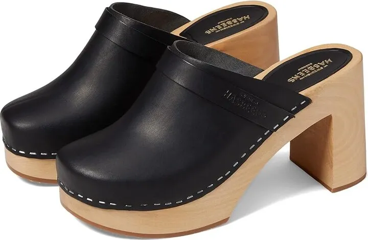 Swedish Hasbeens Husband Sky High (Black) Women's Clog Shoes
