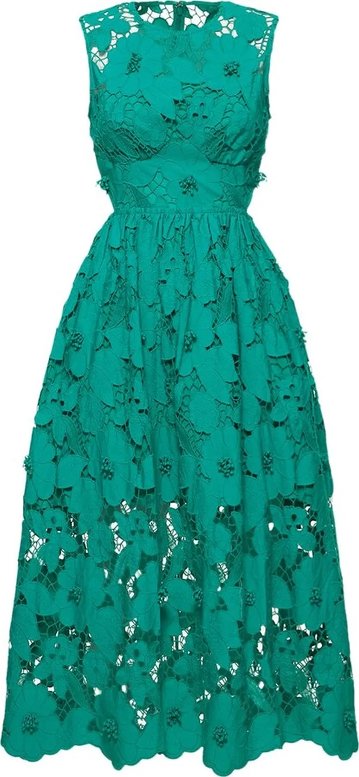 Green 3D cotton lace midi dress