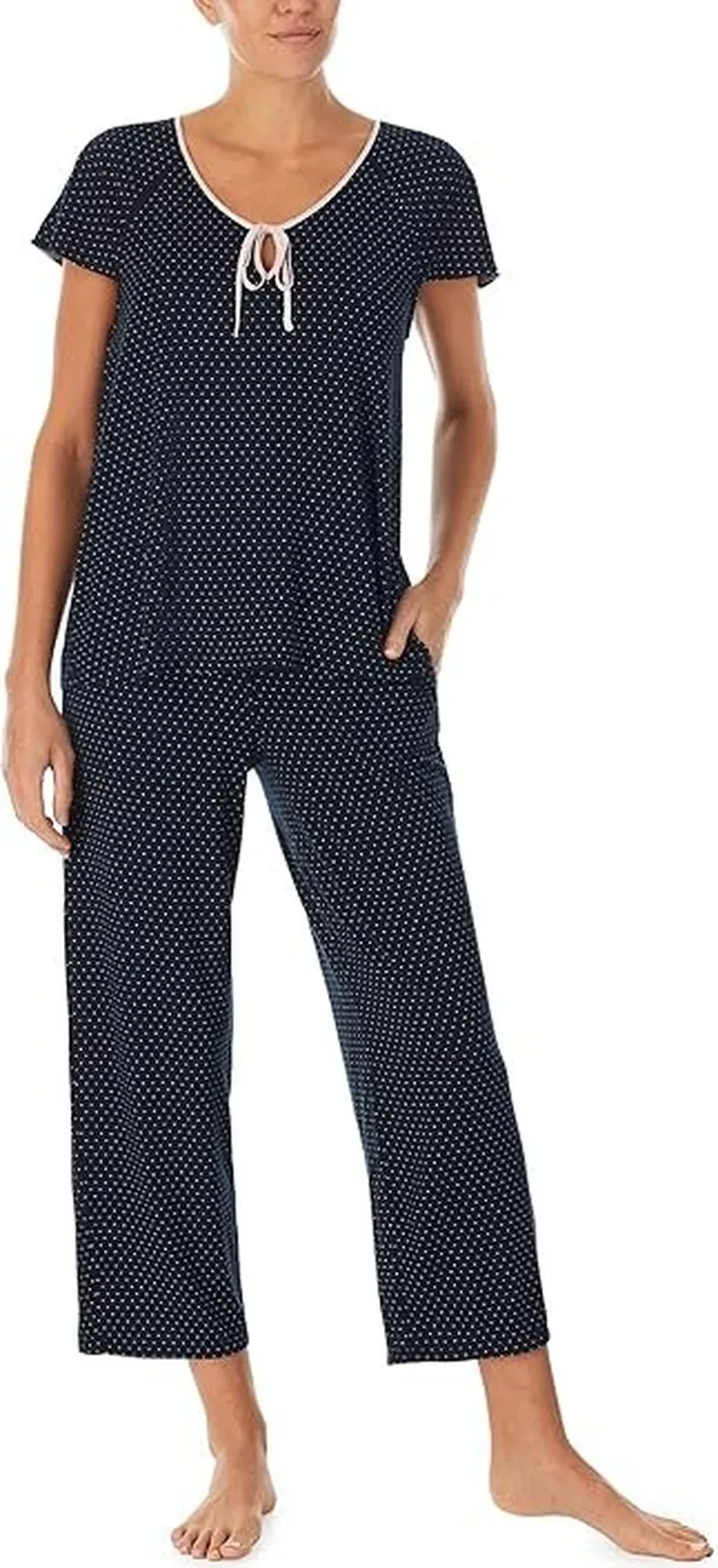 Kate Spade New York Short Sleeve Cropped PJ Set (Black Pindot) Women's Pajama Sets