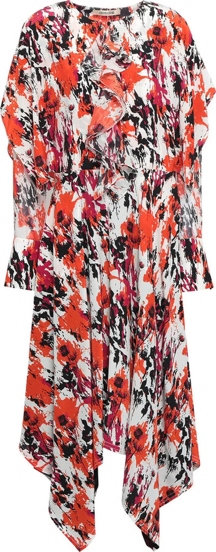 Draped printed silk crepe de chine midi dress
