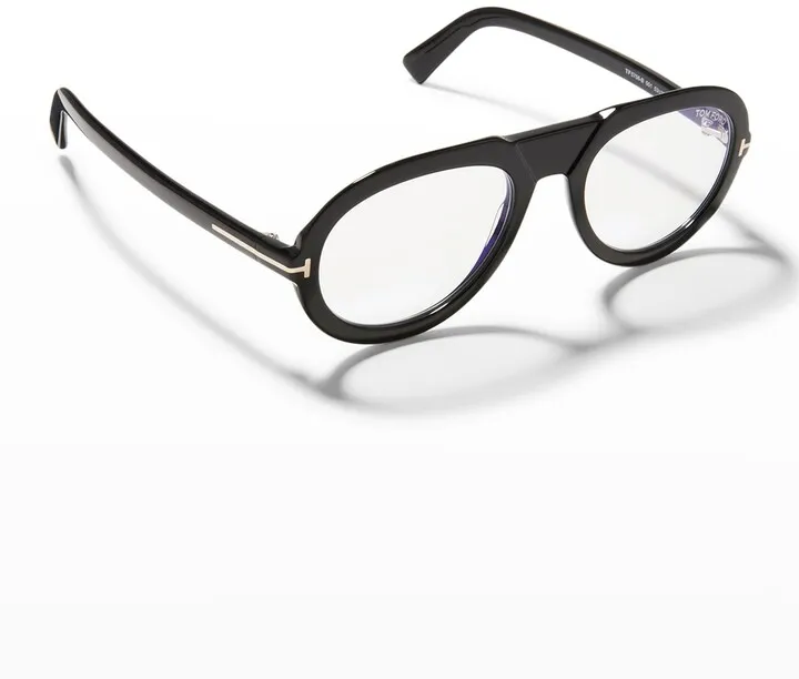 Men's T-Logo Blue-Block Round Optical Glasses