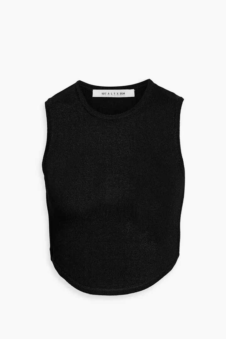 Capulet leather-trimmed cropped knitted top