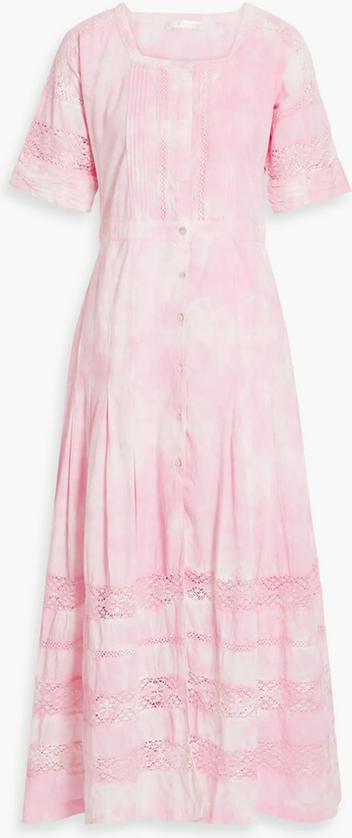 Edie crocheted lace-trimmed tie-dyed cotton maxi dress
