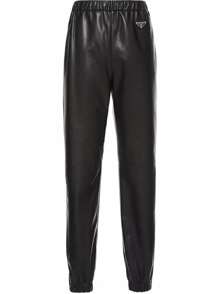 Logo-Plaque Polished-Finish Trousers