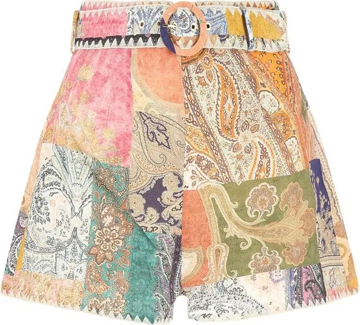 Zimmermann High Waist Belted Paisley Shorts