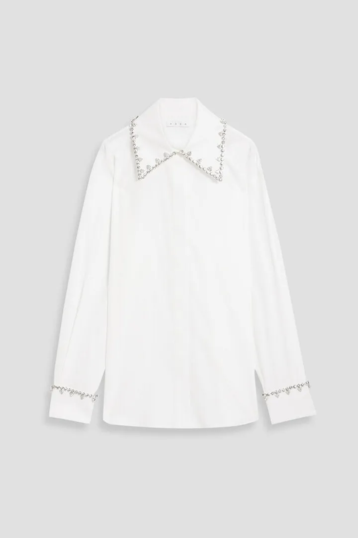 Crystal-embellished cotton-poplin shirt