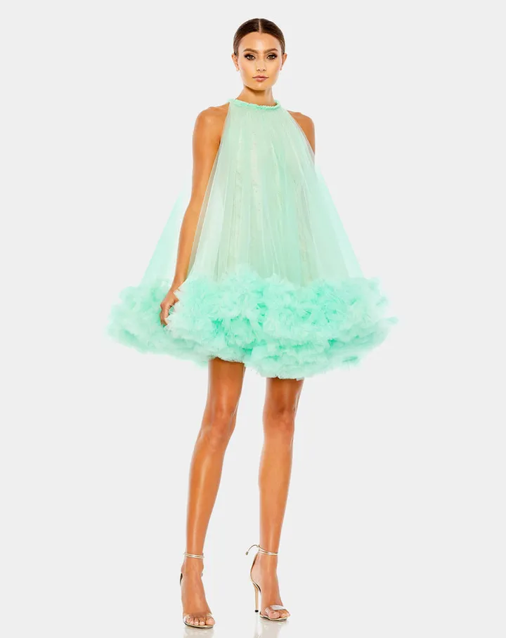High Neck Gathered Tulle Align Swing Dress