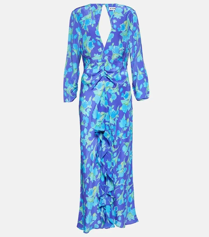 Rose printed silk georgette midi dress