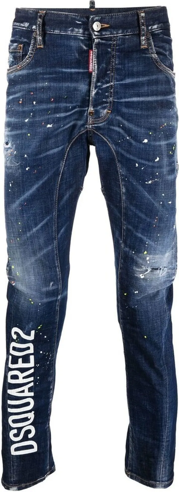 Logo-Print Ripped Tapered Jeans