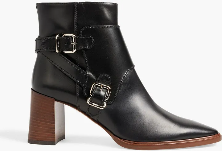 Fibbie buckled leather ankle boots