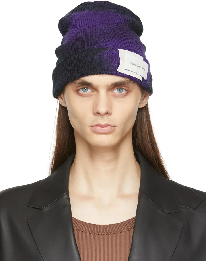 Feng Chen Wang Black & Purple Woolly Beanie