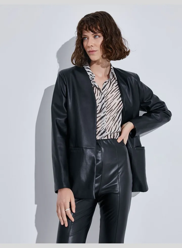 Faux Leather Blazer Jacket