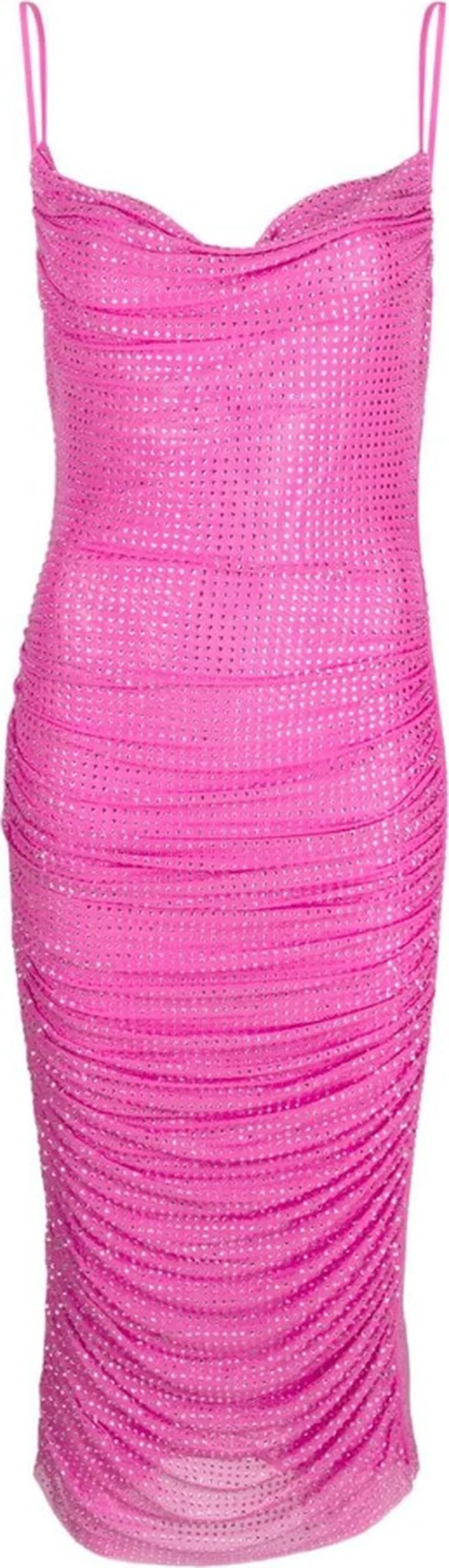 Rhinestone-Embellished Ruched Mesh Dress