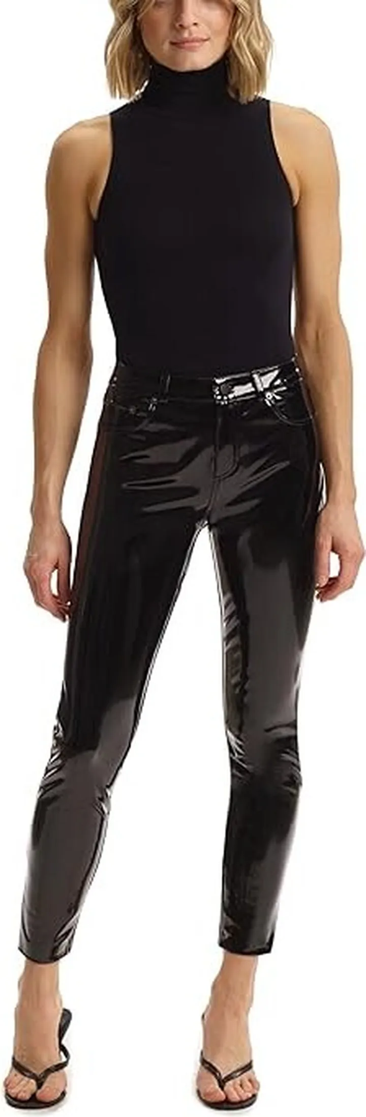 Commando Faux Patent Leather Five-Pocket Pants SLG72 (Black) Women's Clothing