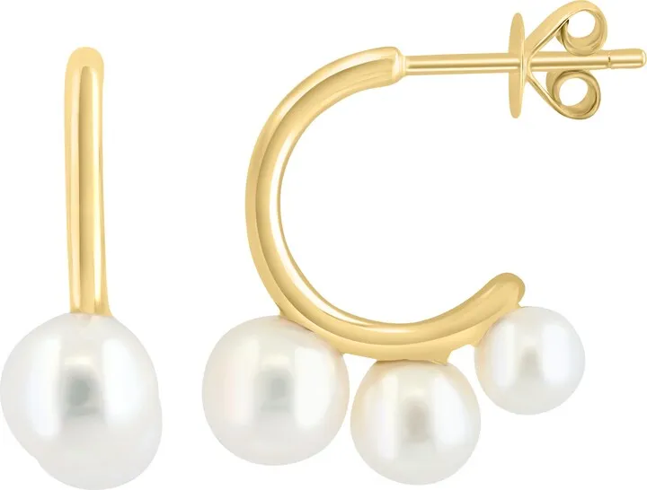 14K Yellow Gold Freshwater Pearl Hoop Earrings
