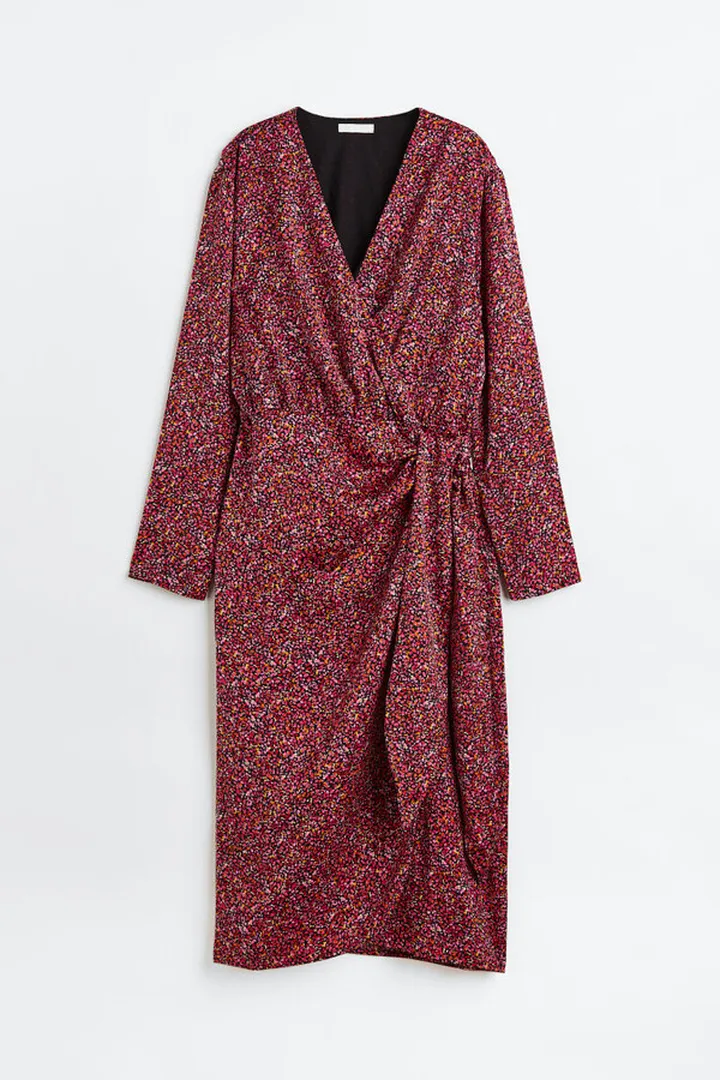 Satin Wrap-front Dress