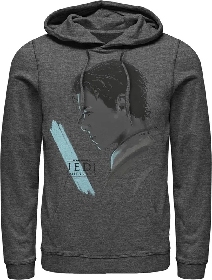 Men's Star Wars Jedi: Fallen Order Cal Kestis Lightsaber Pull Over Hoodie - Charcoal Heather - Small
