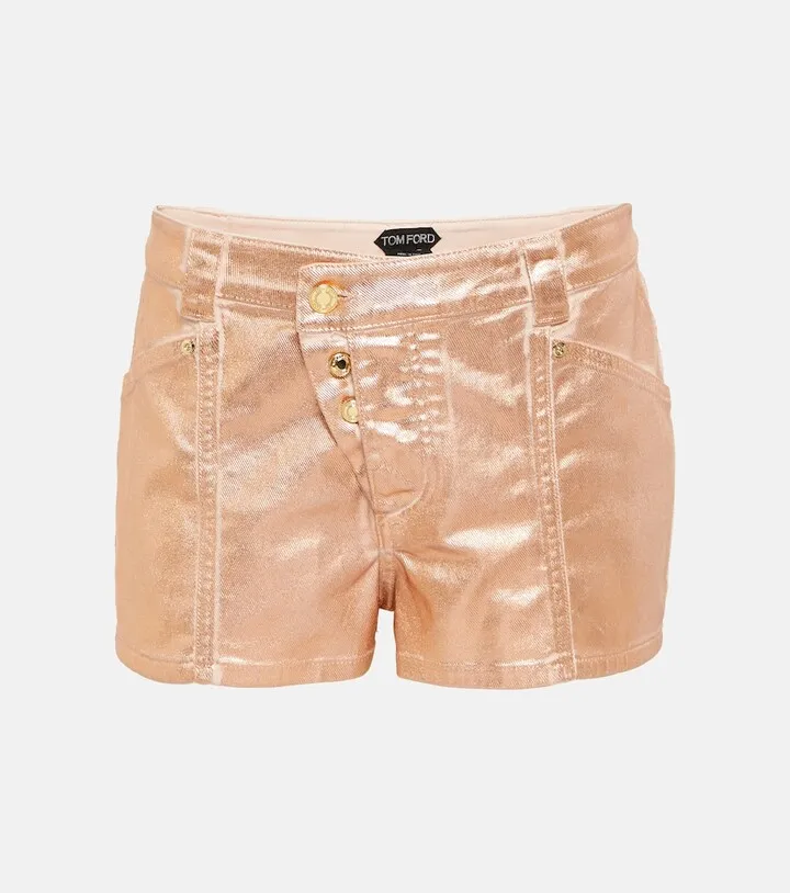 Coated mid-rise denim shorts