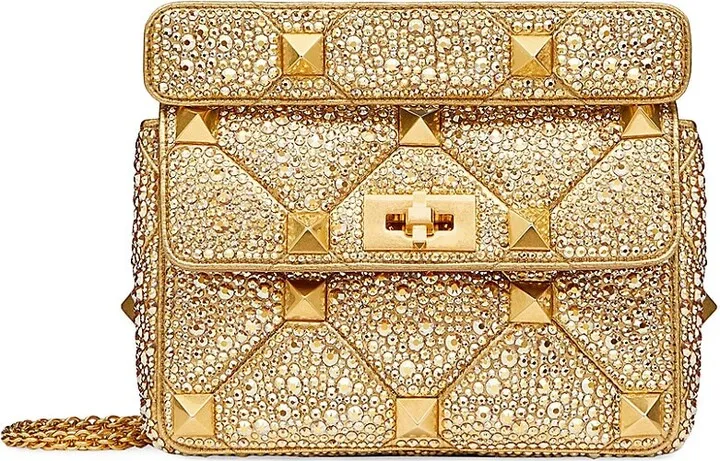 Crystal-Embellished Studded Shoulder Bag