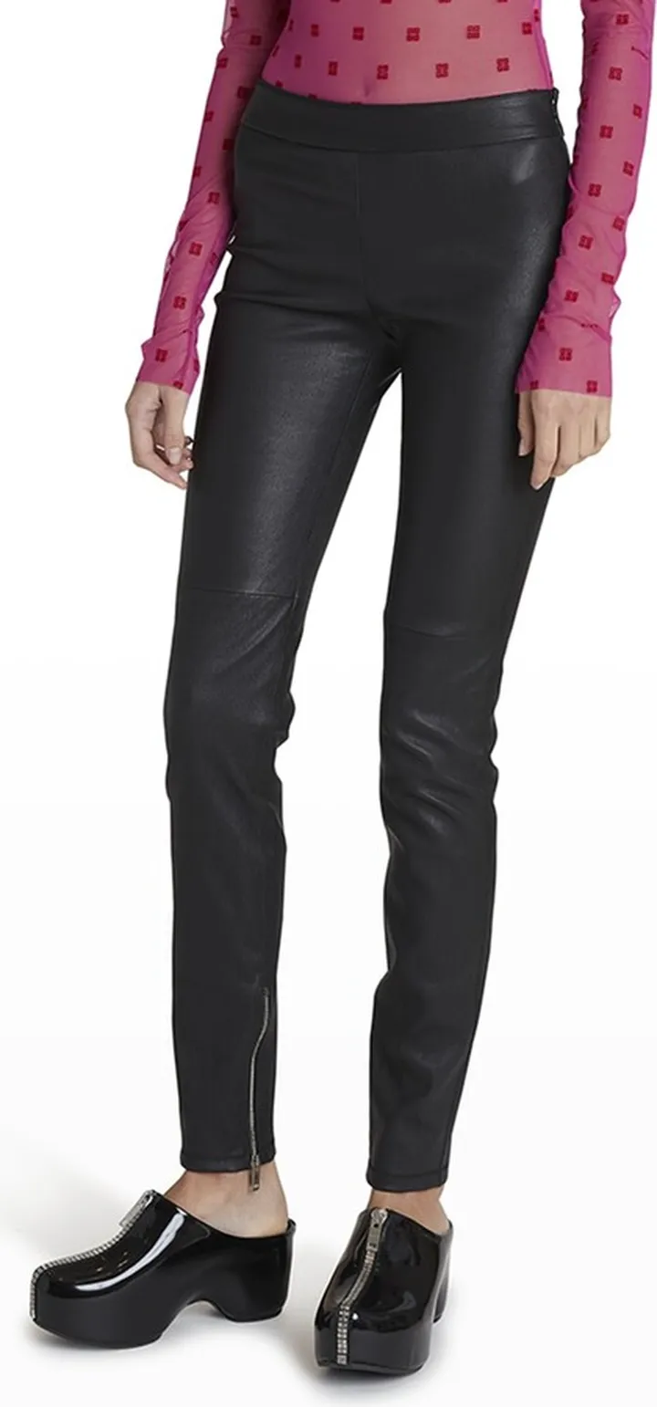 Overlock Leather Zip-Hem Leggings