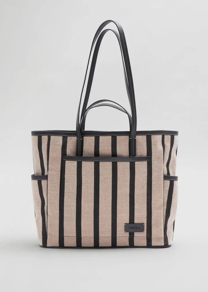 Large Leather Trimmed Canvas Tote